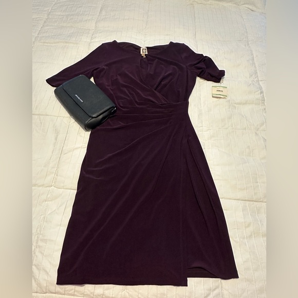 Anne Klein Deep Purple Dress with Gold Detail - Picture 1 of 7